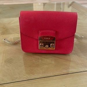 Furla Metropolis Red Mini Crossbody Gold Hardware